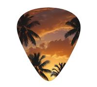 Púas de guitarra duraderas con árboles de coco al atardecer: tres grosores de fino, medio y grueso, adecuadas para guitarra, bajo, guitarra eléctrica y ukelele