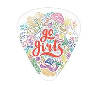 Púas de guitarra feministas, paquete de 12 púas universales de guitarra ABS, letras dibujadas a mano Go Girls con diseño de flores coloridas y figuras geométricas, para guitarra acústica y eléctrica