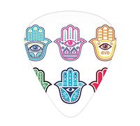 Púas de guitarra Hamsa Evil Eye, paquete de 12 púas universales de guitarra ABS, coloridas manos de Hamsa con símbolo del tercer ojo en diseño étnico folclórico, mal de ojo, para guitarra acústica y e