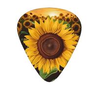 Púas de guitarra Hermosa impresión de girasol, paquete de 12 púas de guitarra delgadas, medianas y pesadas, accesorios de guitarra para bajo, guitarras con caja de almacenamiento