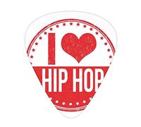 Púas de guitarra Hip Hop, paquete de 12 púas universales de guitarra ABS, frase I Love Hip Hop sobre un fondo circular grungy con estrella, para guitarra acústica y eléctrica, blanco y bermellón