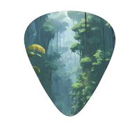 Púas de guitarra impresas con estampado de bosque tropical pixelado, juego de 12 piezas con estilos finos, medianos y gruesos, viene con una caja de almacenamiento