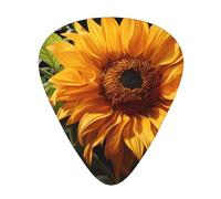 Púas de guitarra impresas con girasol amarillo sobre fondo marrón para guitarristas acústicos, eléctricos y de banda, 12 piezas en 3 grosores diferentes