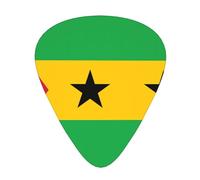 Púas de guitarra impresas con la bandera de Santo Tomé y Príncipe, juego de 12 piezas con estilos finos, medianos y gruesos, viene con una caja de almacenamiento
