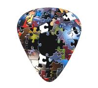 Púas de guitarra impresas con rompecabezas de bloques de color, juego de 12 piezas con estilos finos, medianos y gruesos, viene con una caja de almacenamiento