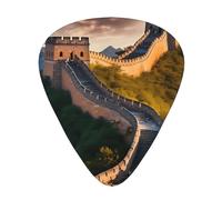 Púas de guitarra impresas de la Gran Muralla China, juego de 12 piezas con estilos finos, medianos y gruesos, viene con una caja de almacenamiento