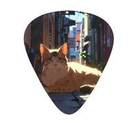 Púas de guitarra impresas Stray Cat in the Alley, juego de 12 piezas con estilos finos, medianos y gruesos, viene con una caja de almacenamiento