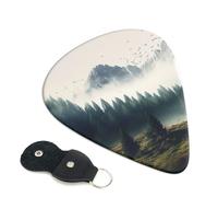 Púas de guitarra Landscape Mountain, 6 unidades, púas de celuloide de 0.71 mm de grosor con soporte de púas de cuero, púa de guitarra personalizada para bajos, guitarras eléctricas y acústicas, regalo