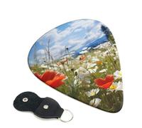 Púas de guitarra Meadow and Daisy Flowers, 6 unidades, púas de celuloide de 0.96 mm de grosor con soporte de púas de cuero, púa de guitarra personalizada para bajo, guitarras eléctricas y acústicas