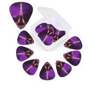 Púas de guitarra moradas de la Torre Eiffel, paquete de 12, con estuche organizador, 3 grosores diferentes, incluye púas finas, medianas y pesadas.
