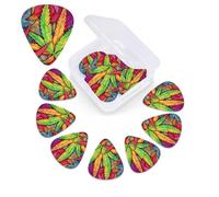 Púas de guitarra multicolor con diseño de hojas de hierba, paquete de 12 púas de celuloide de diferentes grosores con caja de almacenamiento de púas de guitarra, púa de guitarra personalizada para