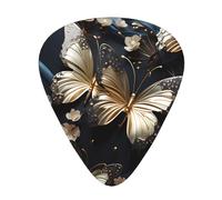 Púas de guitarra negras con mariposas doradas y blancas en tamaños finos, medianos y gruesos, juego de 12 piezas, adecuadas para guitarra eléctrica y varios instrumentos