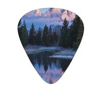 Púas de guitarra, paisaje de árboles y lago para guitarra acústica, guitarra eléctrica, bajo, ukelele de tres tamaños (paquete de 12)