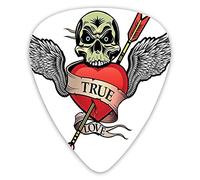 Púas de guitarra, paquete de 12 con caja delgada, alas de ángel con calavera y corazón lleno de sangre símbolo de imagen de amor real, set de regalo especial para guitarrista