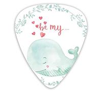 Púas de guitarra, paquete de 12 con caja delgada, ballena con Be My Love, cita de San Valentín, corazones dentro de corona floral marina, juego de regalo especial para guitarrista