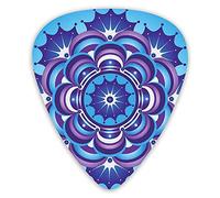 Púas de guitarra, paquete de 12 con caja delgada, diseño de Oriente Medio con pétalos y formas geométricas sobre fondo de tonos azules, juego de regalo especial para guitarrista