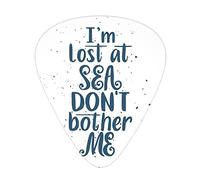 Púas de guitarra, paquete de 12 con caja delgada, frase "I Am Lost at The Sea DoBother Me sobre fondo disperso", juego de regalo especial para guitarrista, azul noche y blanco