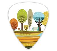 Púas de guitarra, paquete de 12 con caja delgada, ilustración de elementos planos del parque en la ciudad como árboles, raíces, banco, suelo y agua, juego especial de regalo para guitarristas