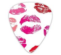 Púas de guitarra, paquete de 12 con caja delgada, marcas de lápiz labial rosa y rojo grunge, belleza, deseo, amor, San Valentín, beso, juego de regalo especial para guitarrista