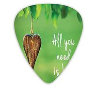 Púas de guitarra, paquete de 12 con caja delgada, todo lo que necesitas es una cita de amor con forma de corazón colgando de un árbol borroso, set de regalo especial para guitarristas