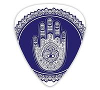 Púas de guitarra, paquete de 12 con caja fina, diseño de mandala de Oriente Medio con diseño de mano oriental con corazón y ojo, juego de regalo especial para guitarrista
