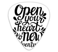 Púas de guitarra, paquete de 12 púas universales de guitarra ABS, abre tu corazón, nuevas aventuras, letras con diseño inspirado en los años sesenta para guitarra acústica y eléctrica.