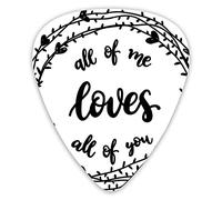 Púas de guitarra, paquete de 12 púas universales de guitarra ABS, All Of Me Loves All Of You cita en una corona con corazones boceto arte gráfico para guitarra acústica y eléctrica