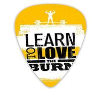 Púas de guitarra, paquete de 12 púas universales de guitarra ABS, aprende a amar el texto quemado en el telón de fondo sucio, atleta con barra para guitarra acústica y eléctrica