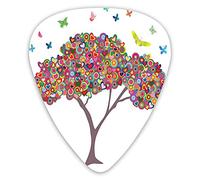 Púas de guitarra, paquete de 12 púas universales de guitarra ABS, árbol colorido con mariposas, corazón, felicidad, tema de amor, floración, vida de verano, para guitarra acústica y eléctrica