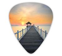 Púas de guitarra Paquete de 12 púas universales de guitarra ABS, camino de cubierta de larga exposición por la orilla del mar con paisaje horizonte atardecer para guitarra acústica y eléctrica