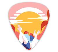 Púas de guitarra Paquete de 12 púas universales de guitarra ABS, colorida imagen de dibujos animados de romance de verano de pareja joven en arenas con palmeras océano para guitarra acústica y eléctri