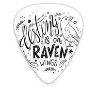 Púas de guitarra Paquete de 12 púas universales de guitarra ABS, Destiny Is On Raven Wings cita con plumas, estrellas, círculos y el pájaro para guitarra acústica y eléctrica