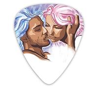 Púas de guitarra Paquete de 12 púas universales de guitarra ABS, ilustración artística de una pareja joven apasionada con cabello abstracto enamorado para guitarra acústica y eléctrica