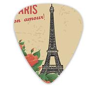 Púas de guitarra Paquete de 12 púas universales de guitarra ABS, ilustración de París de estilo vintage con rosas nostálgicas y Eiffel Mon Amour My Love para guitarra acústica y eléctrica