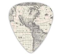 Púas de guitarra Paquete de 12 púas universales de guitarra ABS, imagen de mapa antiguo de América en el mundo de 1600 en la época medieval, tema de imagen de la era antigua para guitarra acústica y e