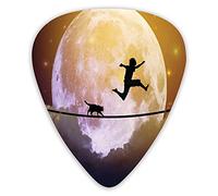 Púas de guitarra, paquete de 12 púas universales de guitarra ABS, niño y un gato caminando sobre una cuerda delante de la luna llena, impresión fantástica de imágenes para guitarra acústica y eléctric