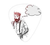 Púas de guitarra, paquete de 12 púas universales de guitarra ABS, personaje de rey hipster fresco con corona y dibujo de burbuja pensante, para guitarra acústica y eléctrica, blanco y negro