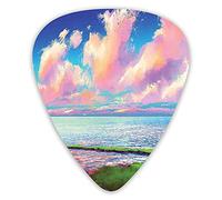 Púas de guitarra Paquete de 12 púas universales de guitarra ABS, Sea After Mossy Rock Path bajo el cielo colorido con nubes puesta de sol para guitarra acústica y eléctrica