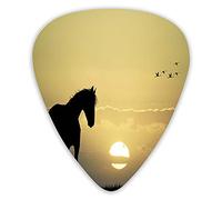 Púas de guitarra, paquete de 12 púas universales de guitarra ABS, silueta de animales al atardecer, tierras de cultivo, pájaros voladores, naturaleza idílica West para guitarra acústica y eléctrica
