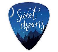 Púas de guitarra, paquete de 12 púas universales de guitarra ABS, tipografía Sweet Dreams Good Night Wish sobre el paisaje con siluetas de árboles para guitarra acústica y eléctrica