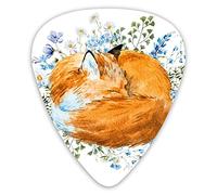 Púas de guitarra, paquete de 12 púas universales de guitarra ABS, zorro durmiente en acuarelas dibujadas a mano, flores silvestres frescas, ilustraciones para guitarra acústica y eléctrica