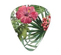 Púas de guitarra, para guitarra acústica, guitarra eléctrica, bajo, ukelele de tres tamaños (paquete de 12) con estampado de hojas tropicales