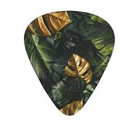 Púas de guitarra, para guitarra acústica, guitarra eléctrica, bajo, ukelele de tres tamaños (paquete de 12) con estampado de hojas de selva tropical