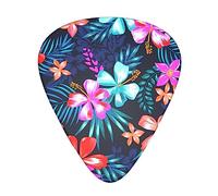 Púas de guitarra, para guitarra acústica, guitarra eléctrica, bajo, ukelele de tres tamaños (paquete de 12) flores de hibisco coloridas hojas de palmera tropical