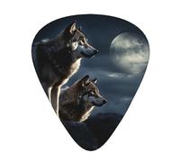Púas de guitarra, para guitarra acústica, guitarra eléctrica, bajo, ukelele de tres tamaños (paquete de 12) con estampado de lobos a la luz de la luna