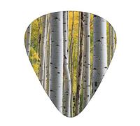 Púas de guitarra, para guitarra acústica, guitarra eléctrica, bajo, ukelele, tres tamaños (paquete de 12), bosque de abedul con hojas amarillas impresas
