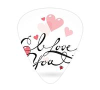 Púas de guitarra, para guitarra acústica, guitarra eléctrica, bajo, ukelele, tres tamaños (paquete de 12), caligrafía escrita a mano con texto en inglés "I Love You"