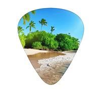 Púas de guitarra, para guitarra acústica, guitarra eléctrica, bajo, ukelele, tres tamaños (paquete de 12), diseño de árbol de coco azul marino impreso