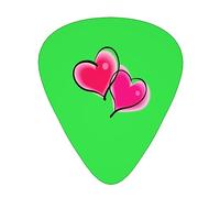 Púas de guitarra, para guitarra acústica, guitarra eléctrica, bajo, ukelele, tres tamaños (paquete de 12), estampado de dos corazones rosados