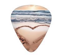 Púas de guitarra, para guitarra acústica, guitarra eléctrica, bajo, ukelele, tres tamaños (paquete de 12), forma de corazón, playa romántica impresa